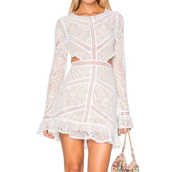 $268 NWT White For Love And Lemons White “Emerie” Cut Out Mini Dress Sz X-Large - Picture 1 of 13